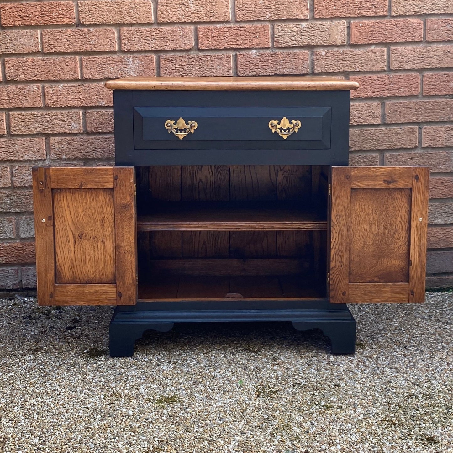 Solid Oak Antique Side Cupboard with Drawer