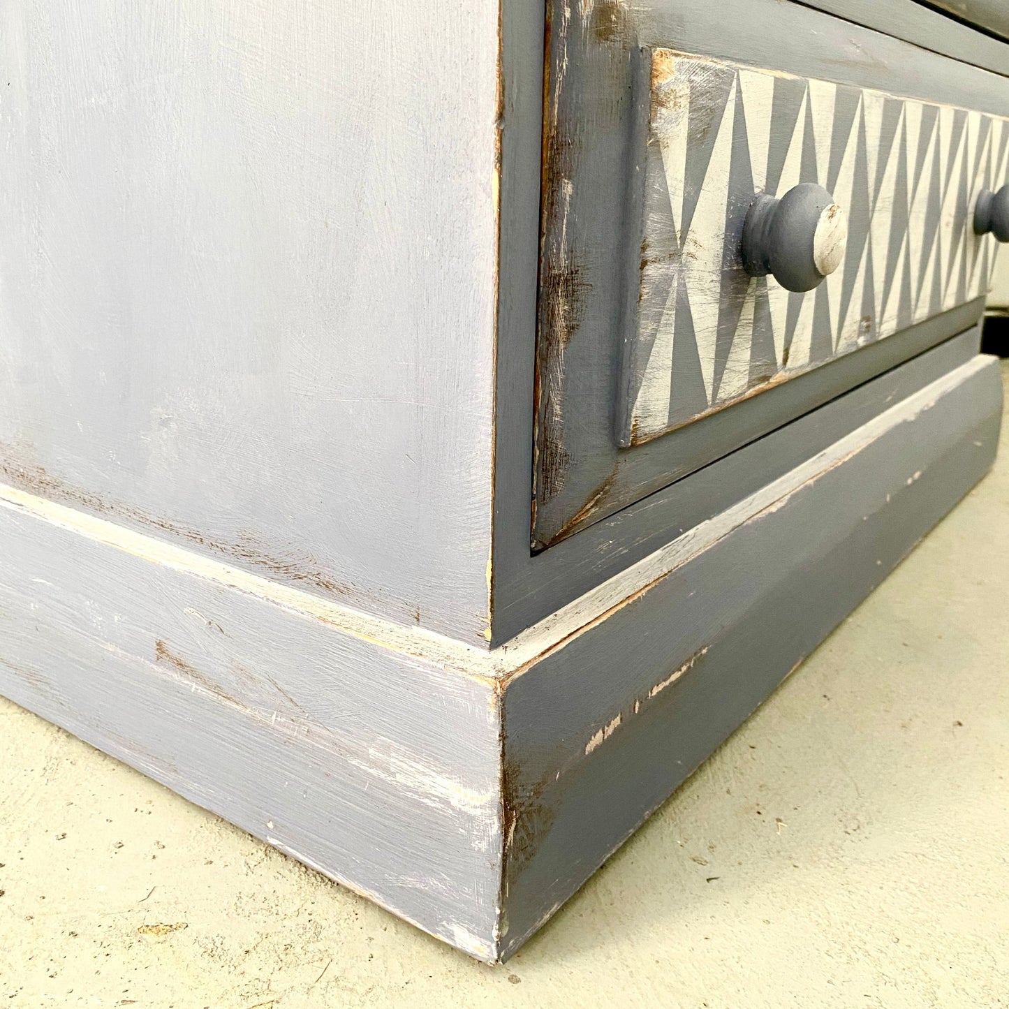 Hand Painted Pine Chest of Drawers with Geometric Pattern