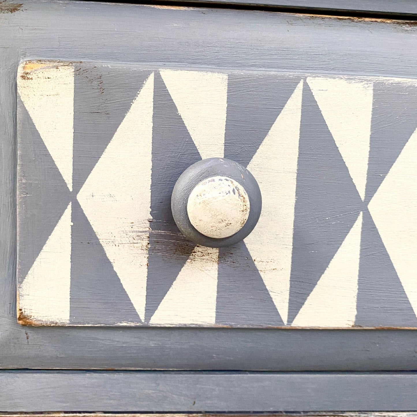 Hand Painted Pine Chest of Drawers with Geometric Pattern