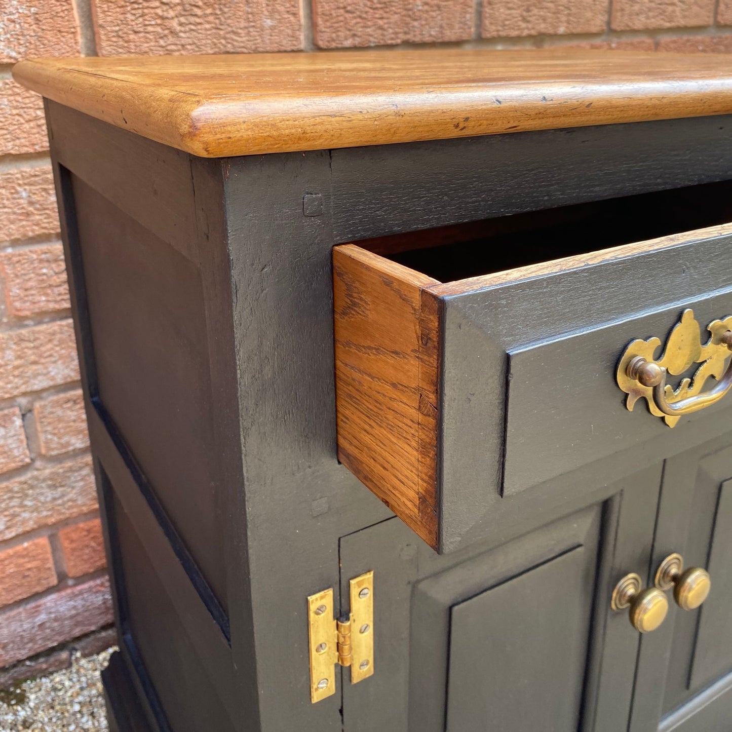 Solid Oak Antique Side Cupboard with Drawer