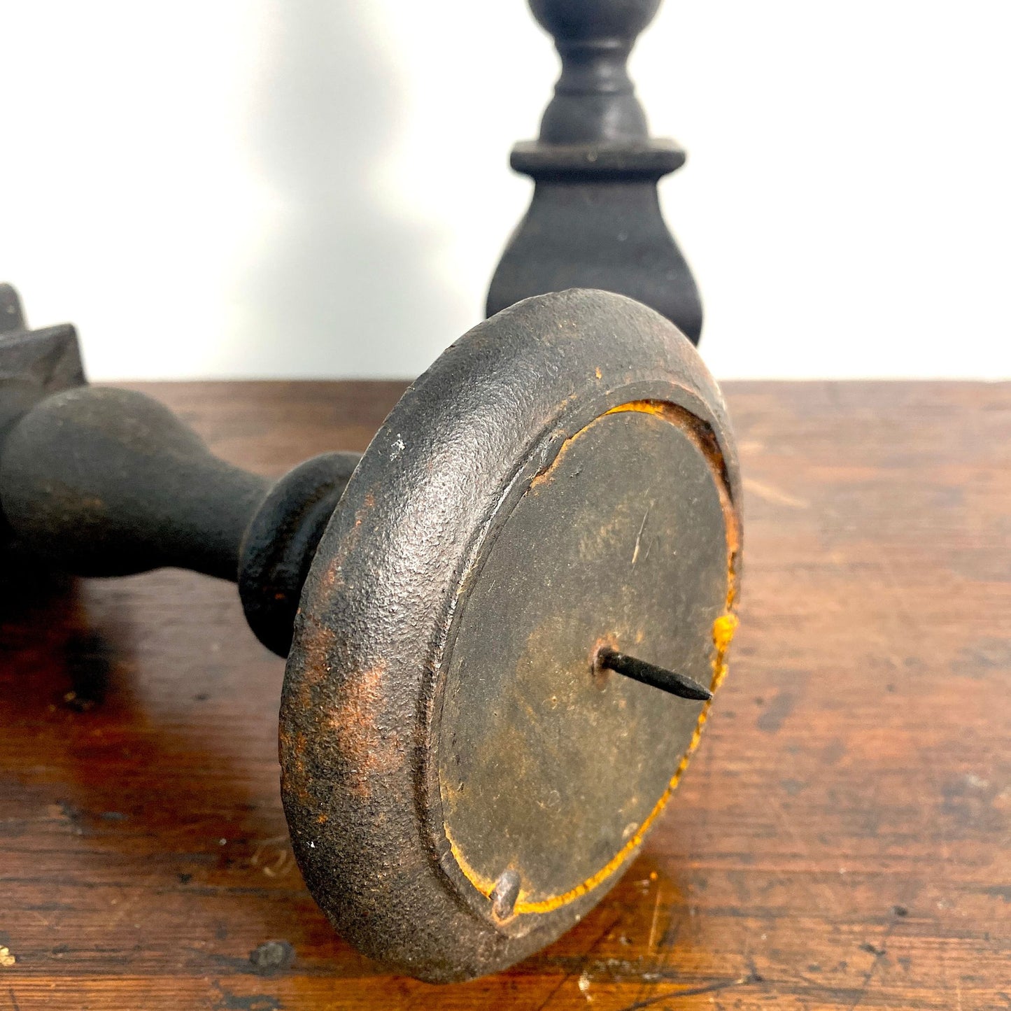 Antique Gothic Iron Spike Candlesticks