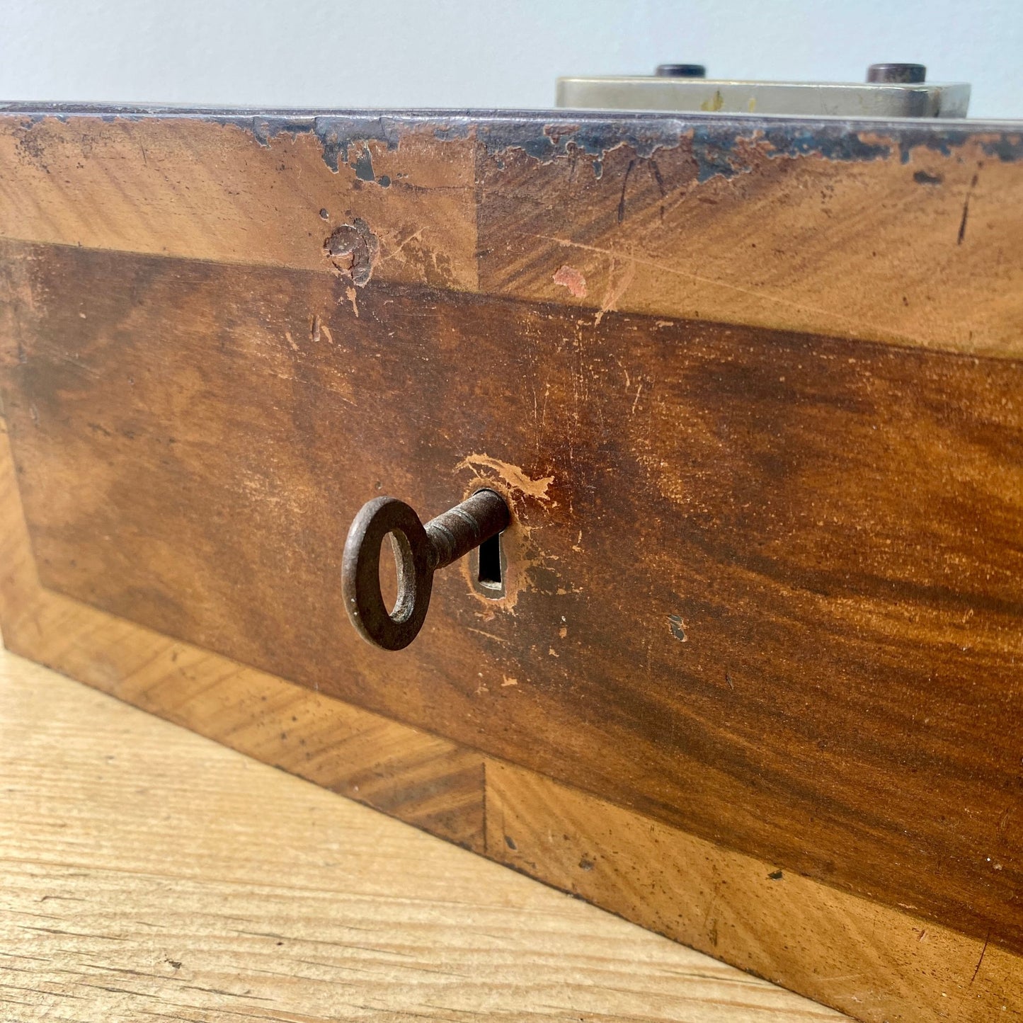 Steel Edwardian Strongbox Painted in Faux Rosewood