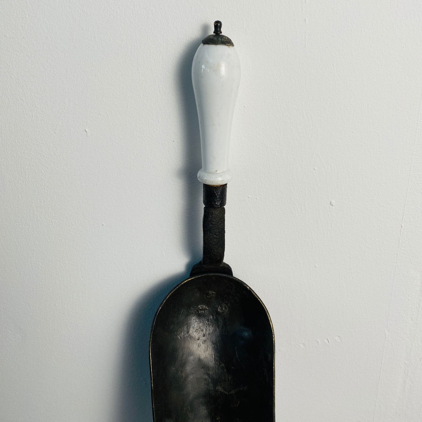 Vintage French Metal Grain Scoop with Ceramic Handle