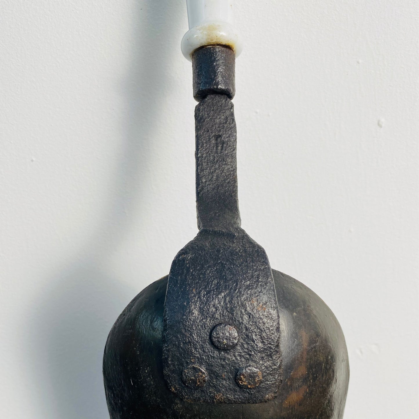 Vintage French Metal Grain Scoop with Ceramic Handle