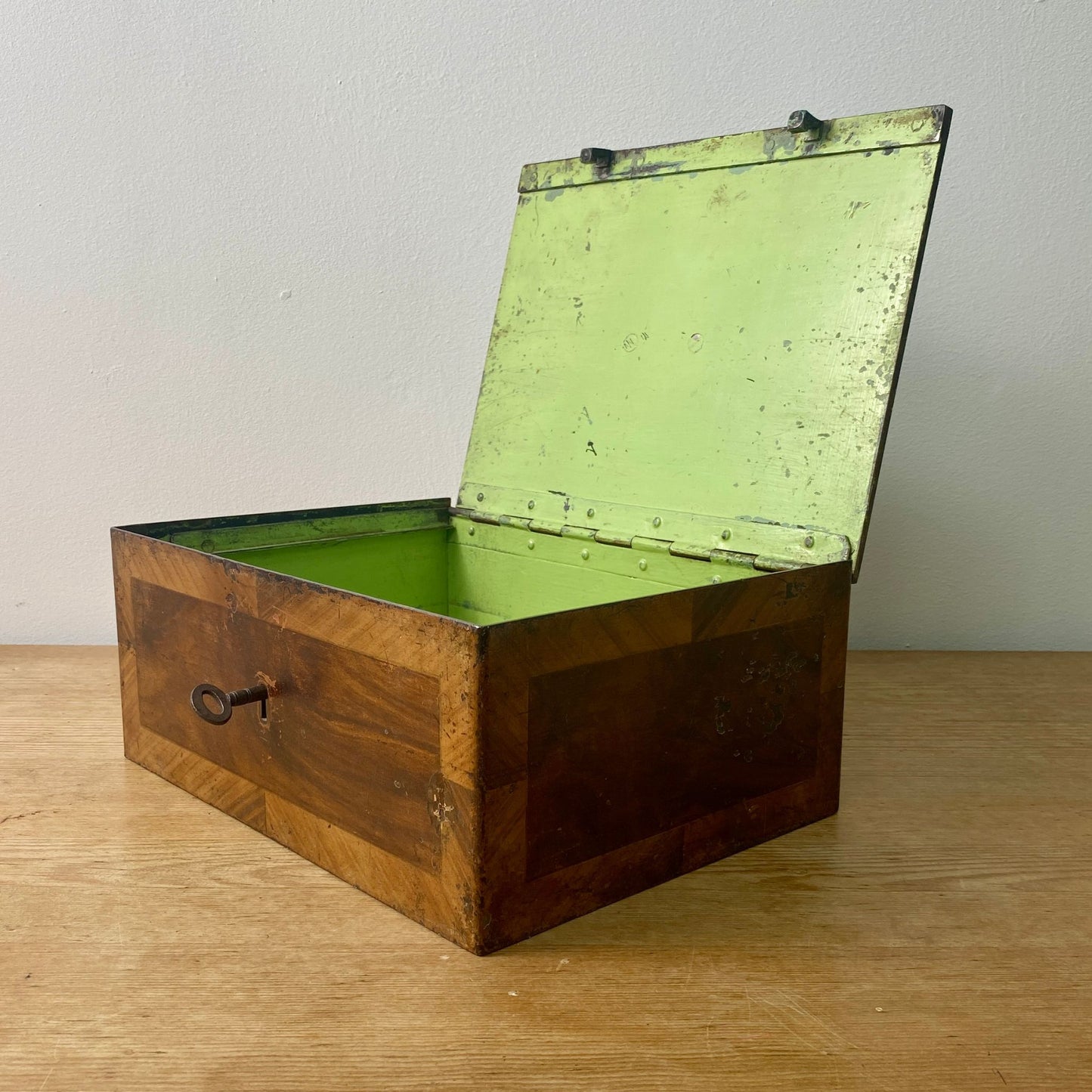 Steel Edwardian Strongbox Painted in Faux Rosewood
