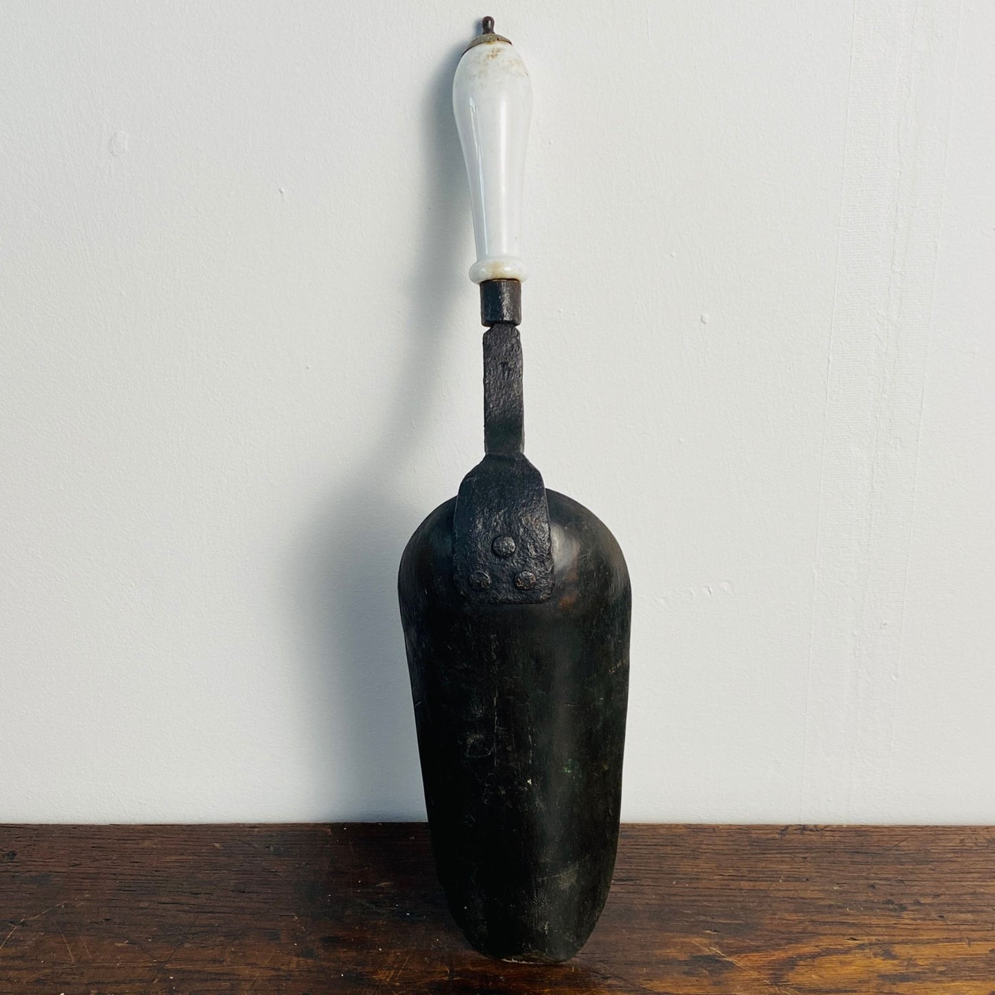 Vintage French Metal Grain Scoop with Ceramic Handle