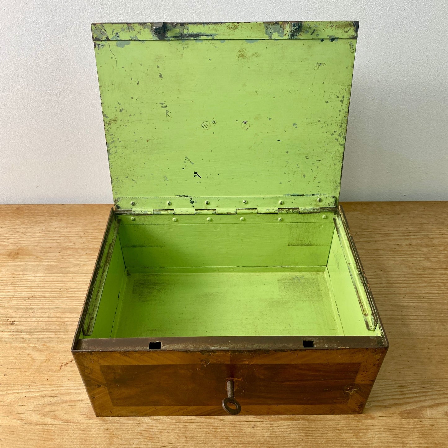Steel Edwardian Strongbox Painted in Faux Rosewood