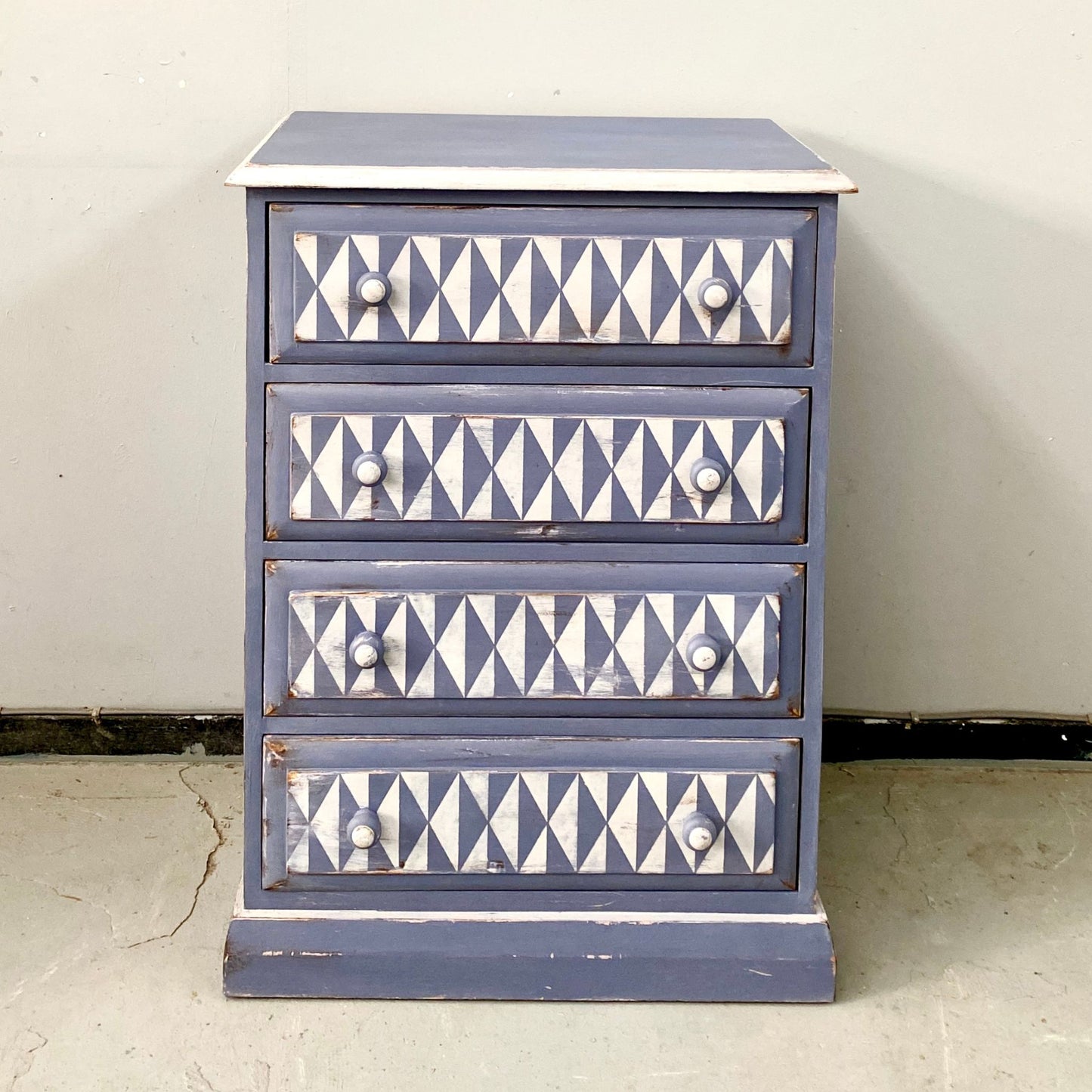 Hand Painted Pine Chest of Drawers with Geometric Pattern