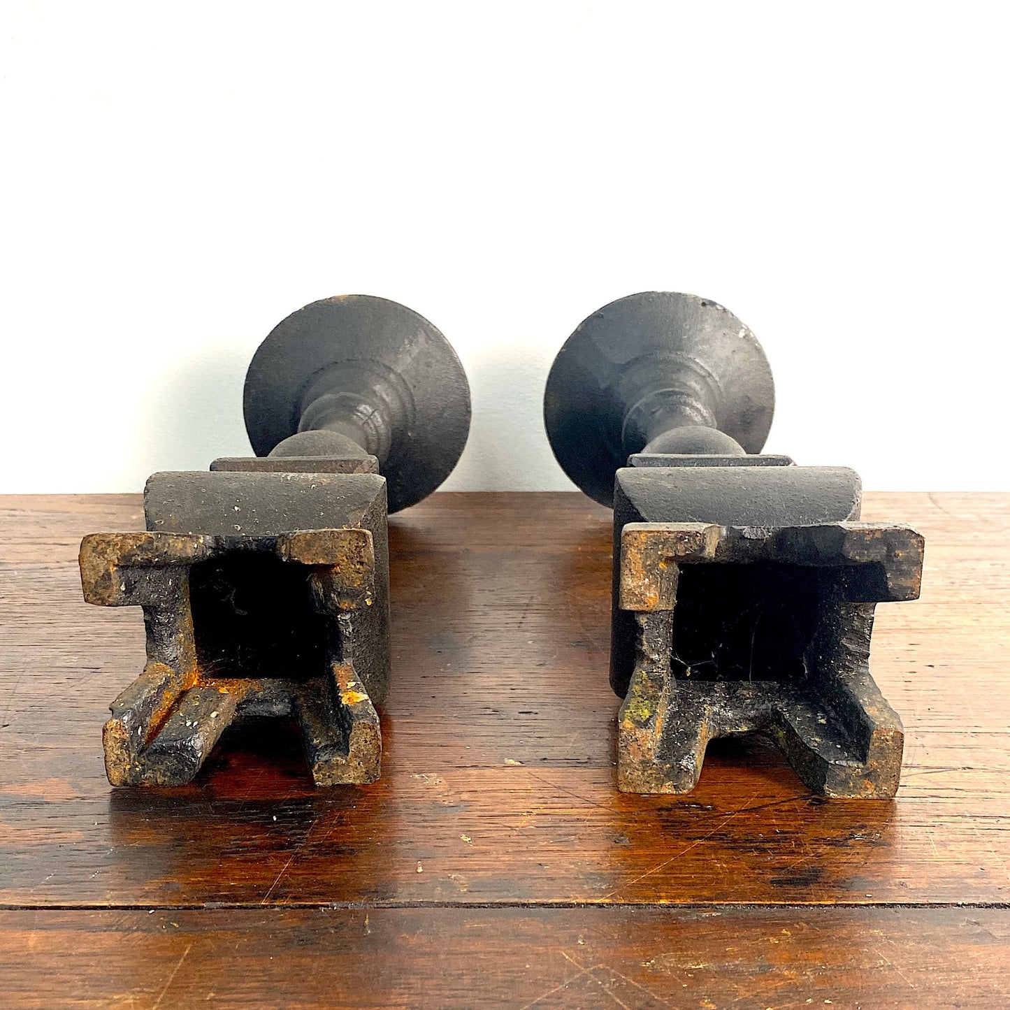 Antique Gothic Iron Spike Candlesticks