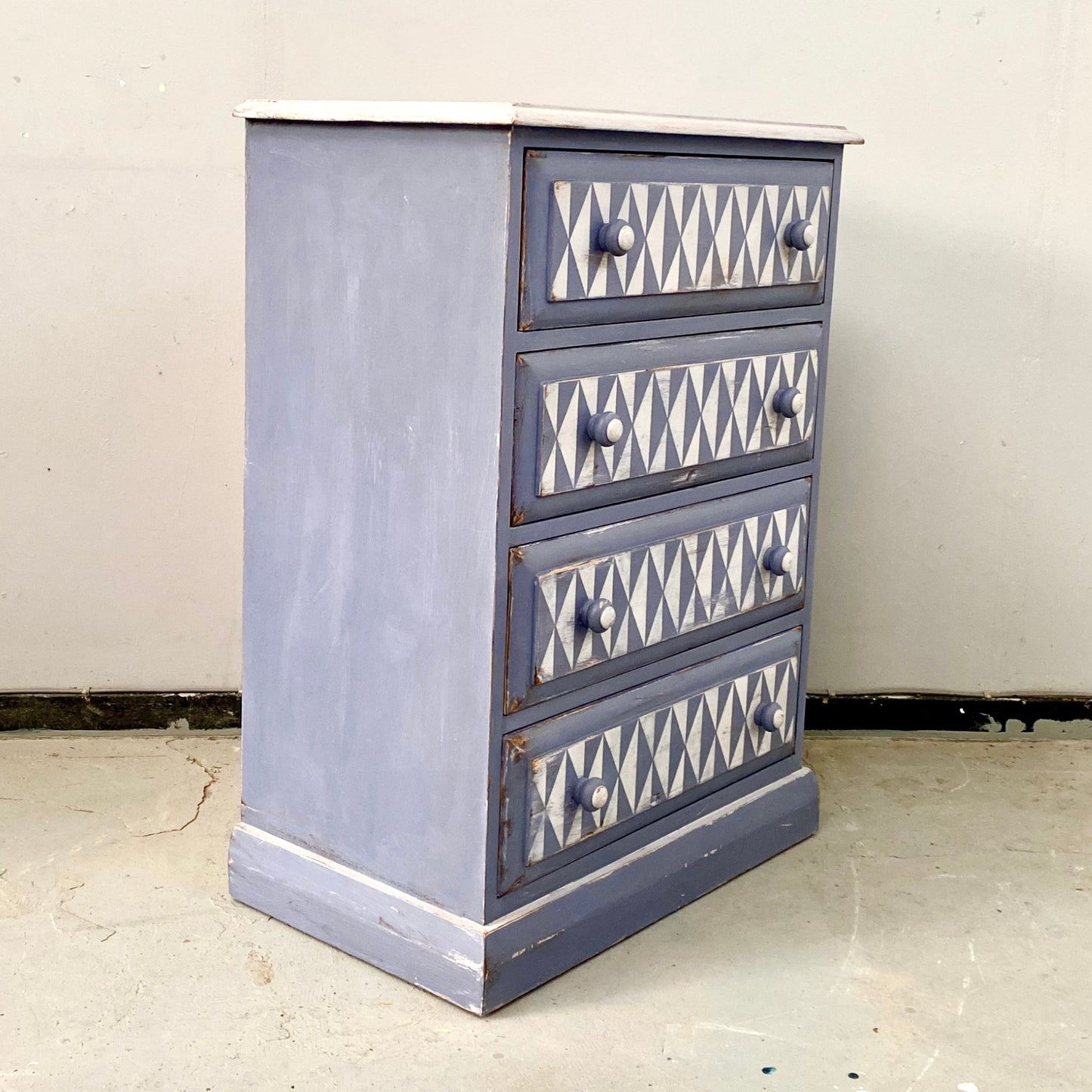 Hand Painted Pine Chest of Drawers with Geometric Pattern