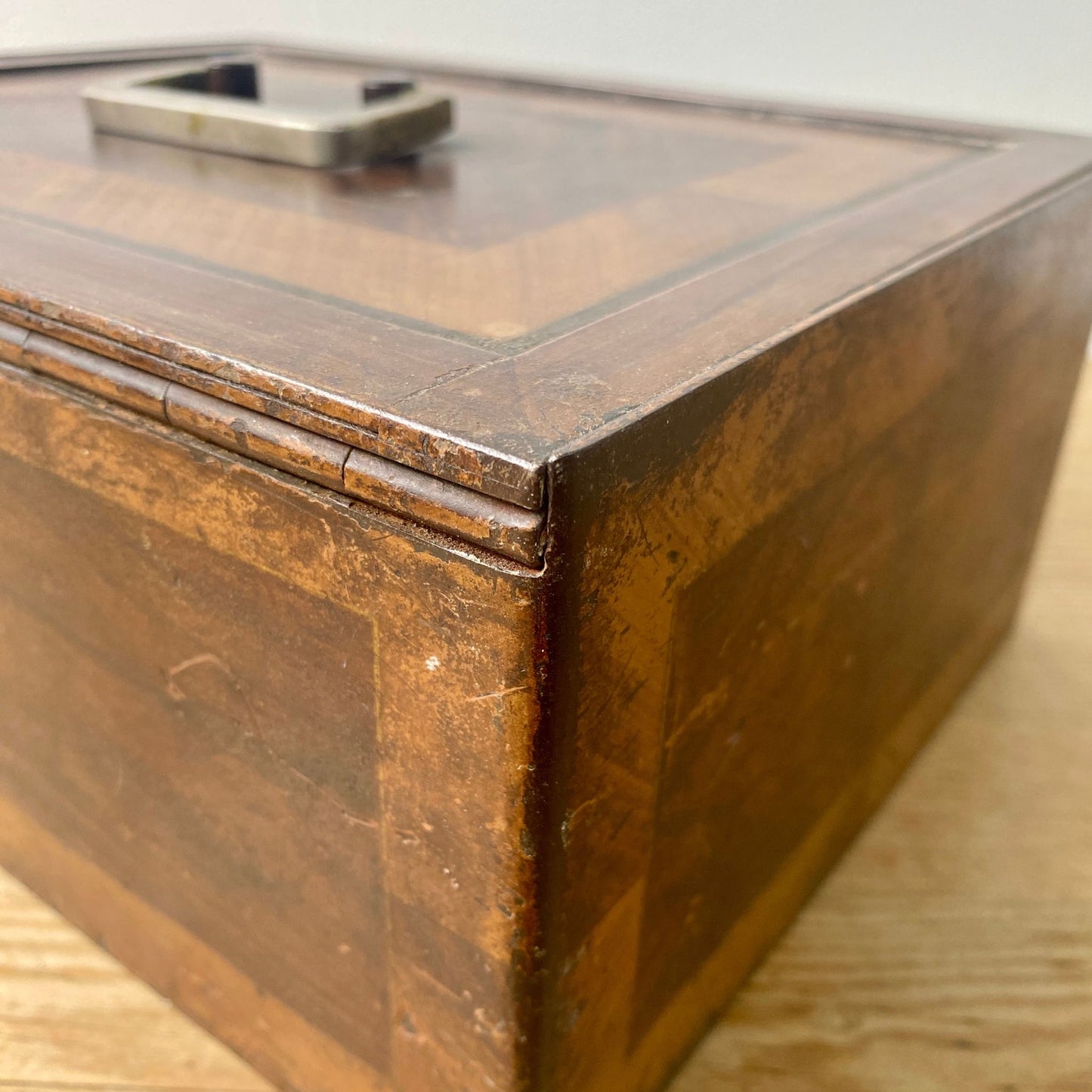 Steel Edwardian Strongbox Painted in Faux Rosewood