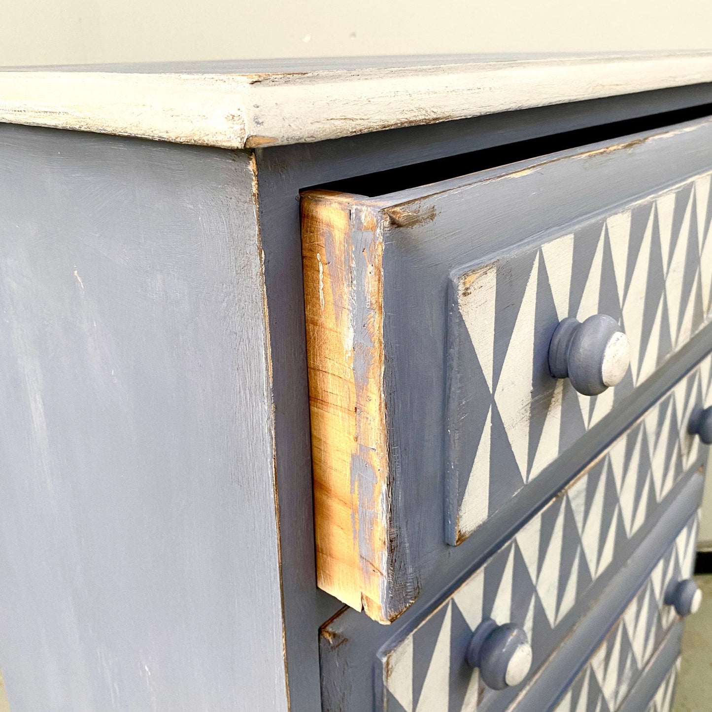 Hand Painted Pine Chest of Drawers with Geometric Pattern