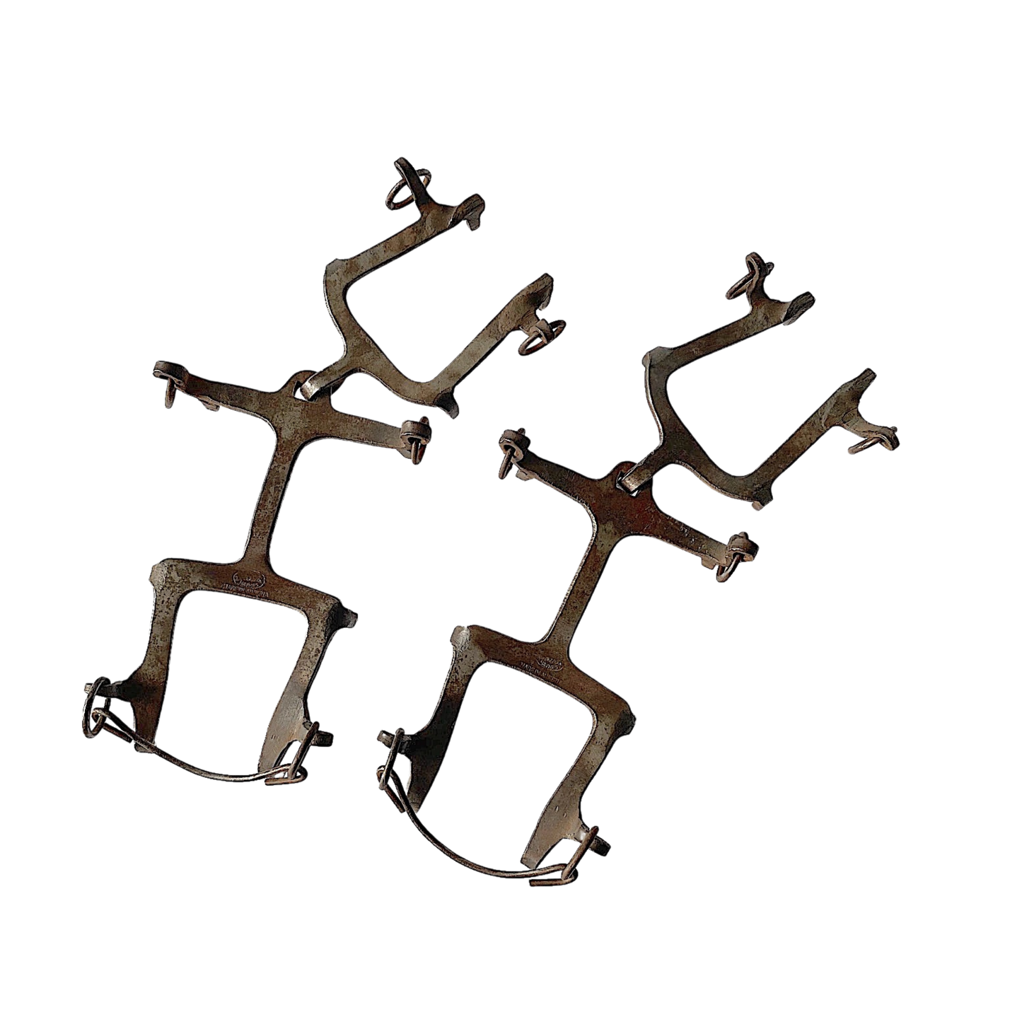 Pair of Vintage Mountaineering Crampons, heavy metal with makers mark