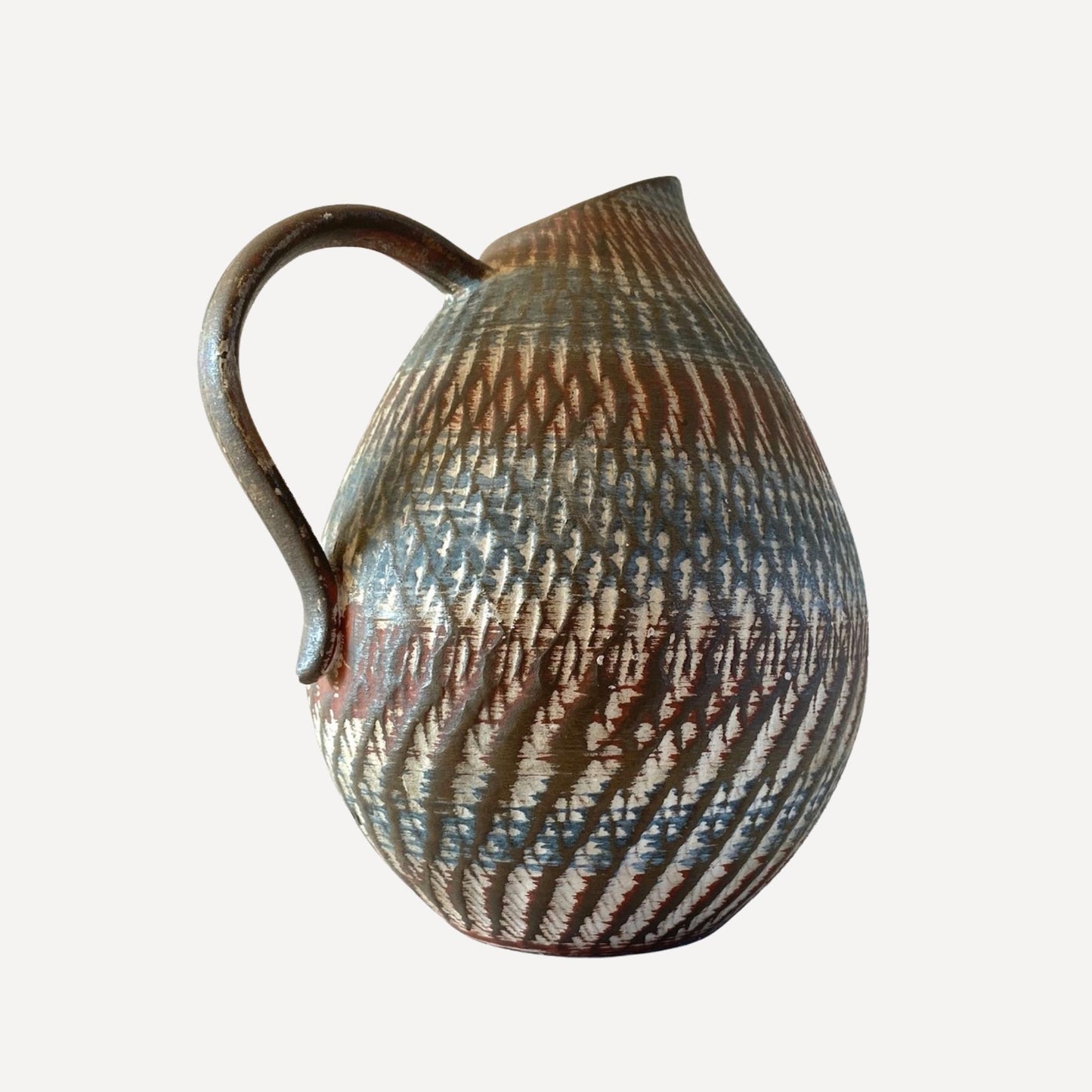 Dumler and Breiden studio art pottery jug, small spout, with handle, stamped and numbered on the base by artist Dee Cee, for sale