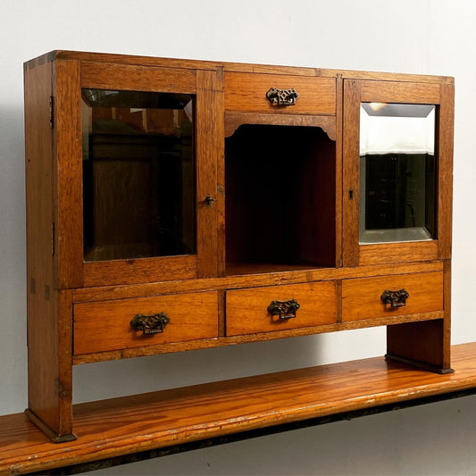 Arts & Crafts Oak Cabinet with Bevelled Mirrors