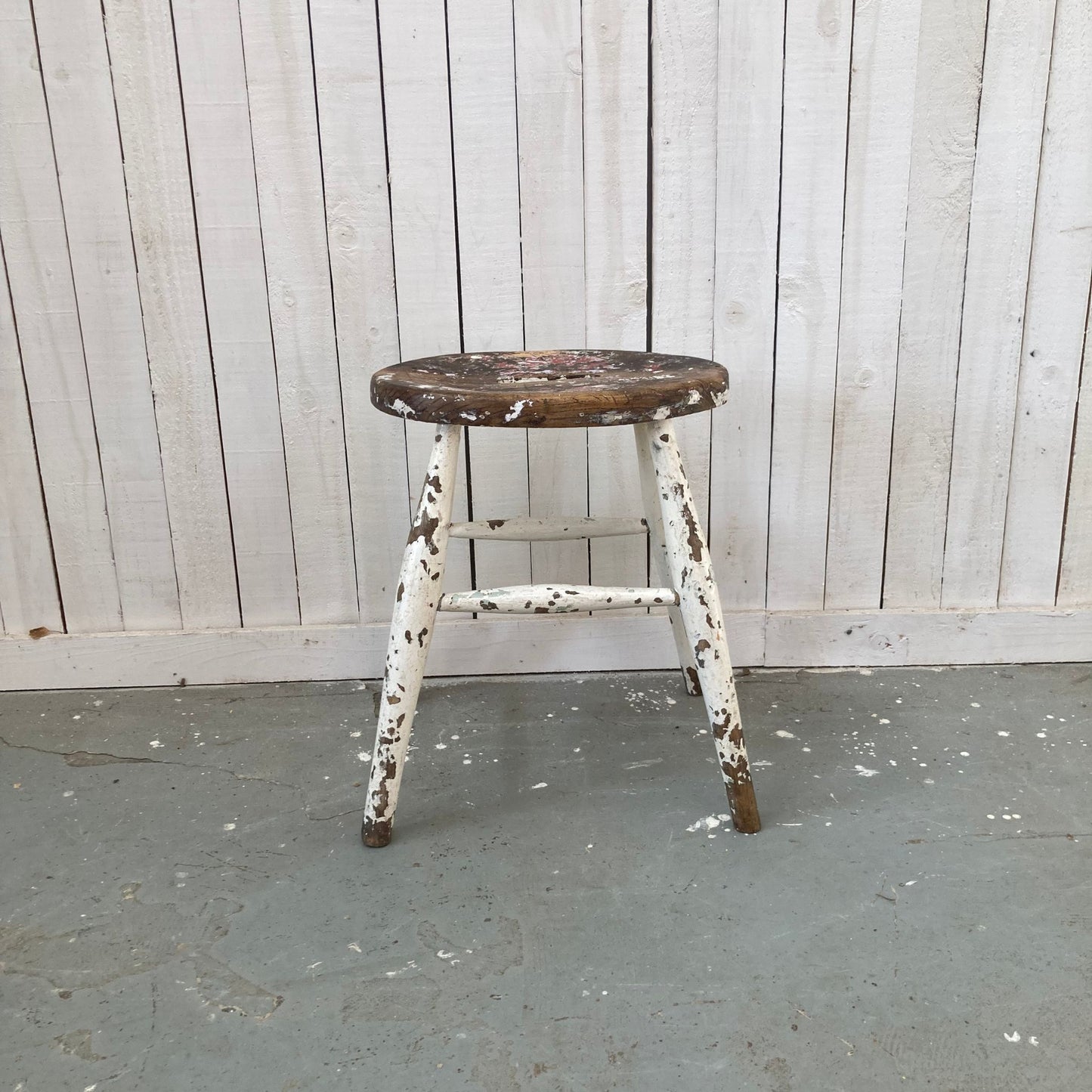 Vintage White Stool with Seat Grip