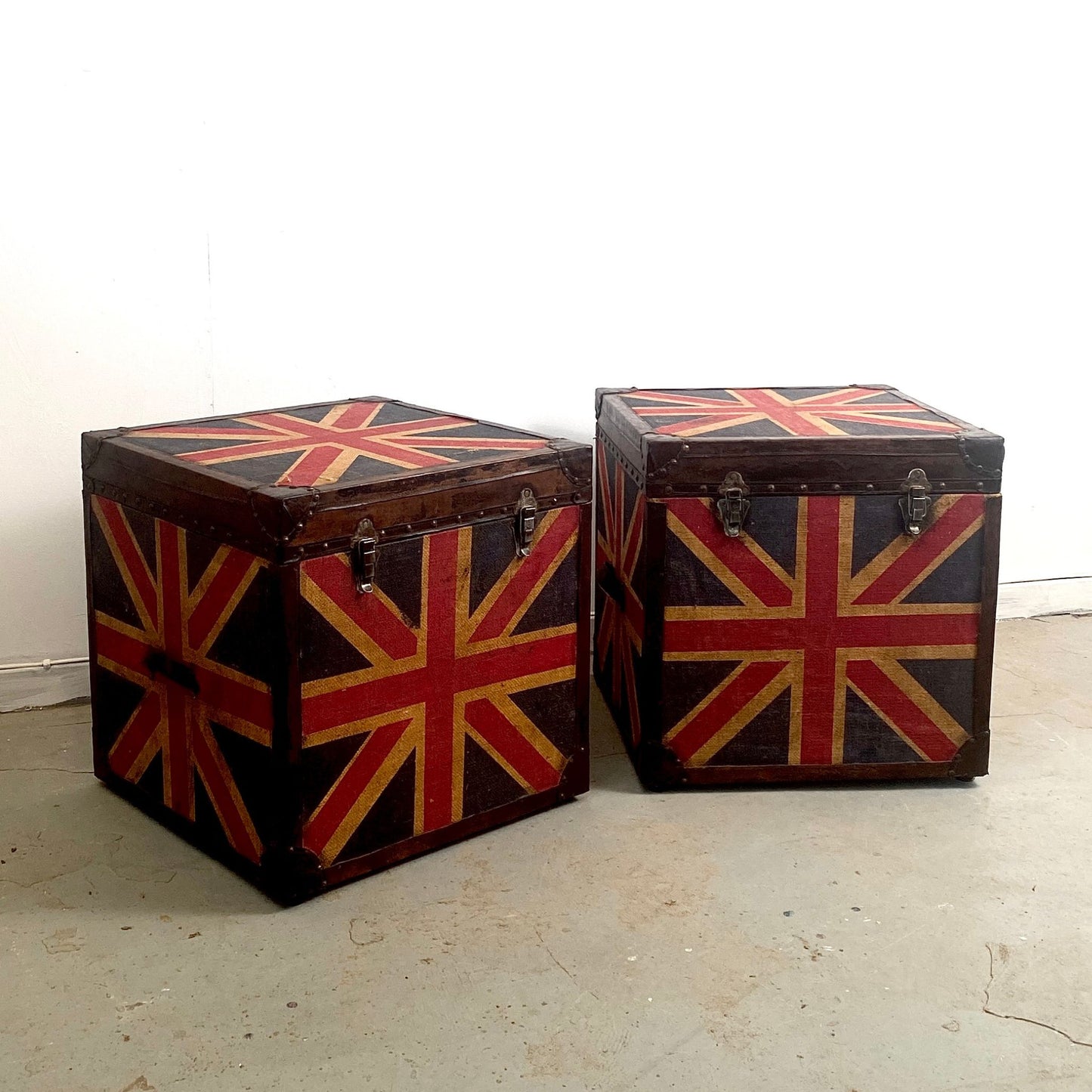 Pair of Vintage Hand Painted Union Jack Trunks