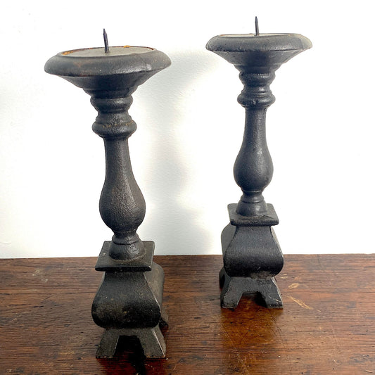 Antique Gothic Iron Spike Candlesticks