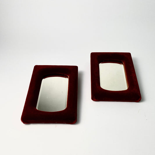 A Pair of Deep Red Velvet Framed Victorian Wall Mirrors
