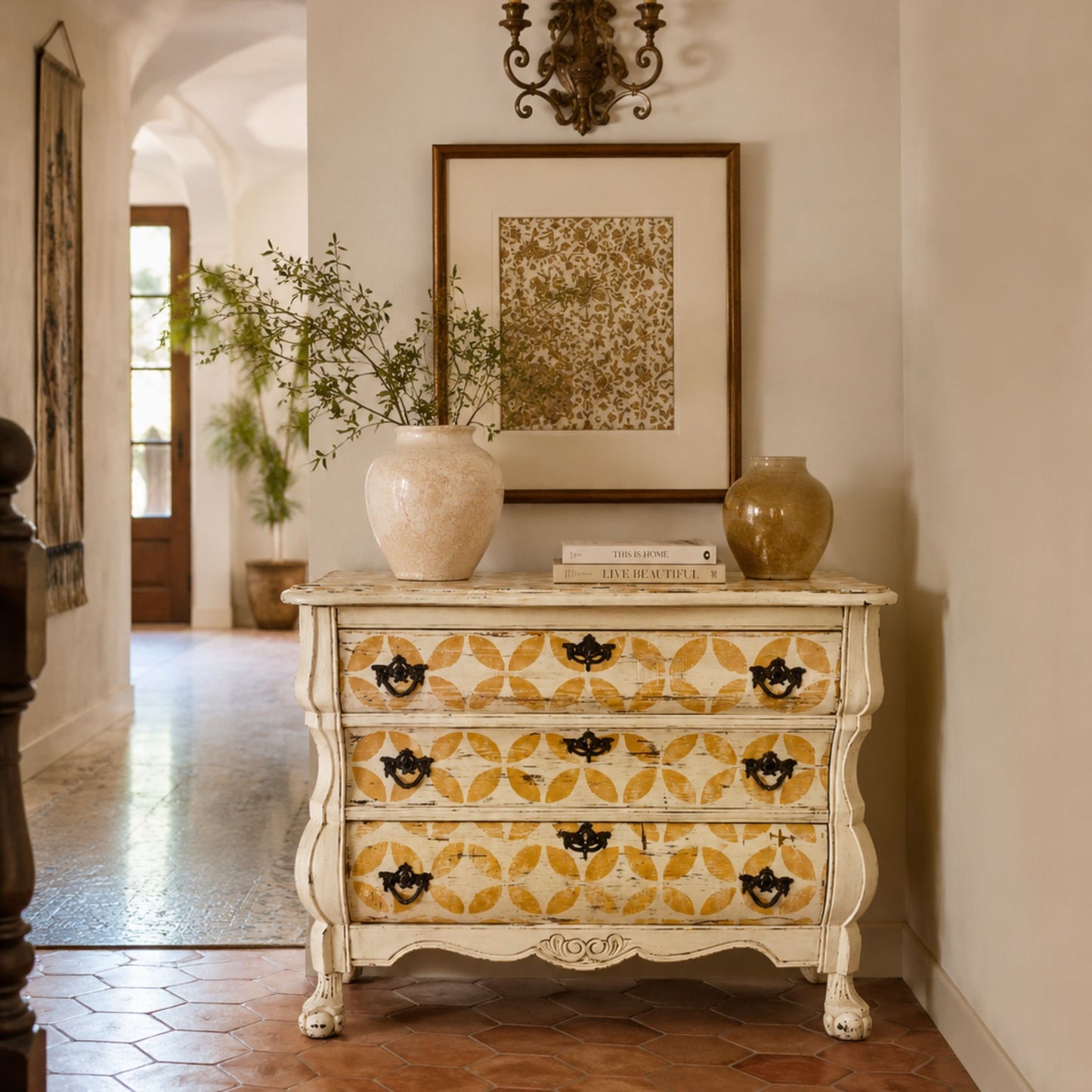 Vintage Italian Painted Bombe Chest