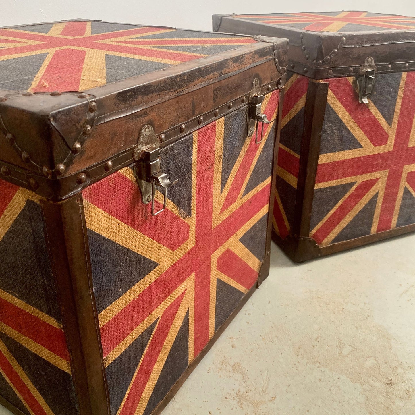Pair of Vintage Hand Painted Union Jack Trunks