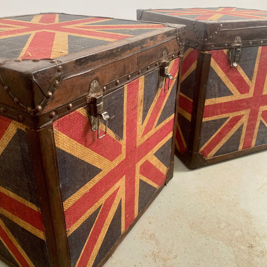 Pair of Vintage Hand Painted Union Jack Trunks