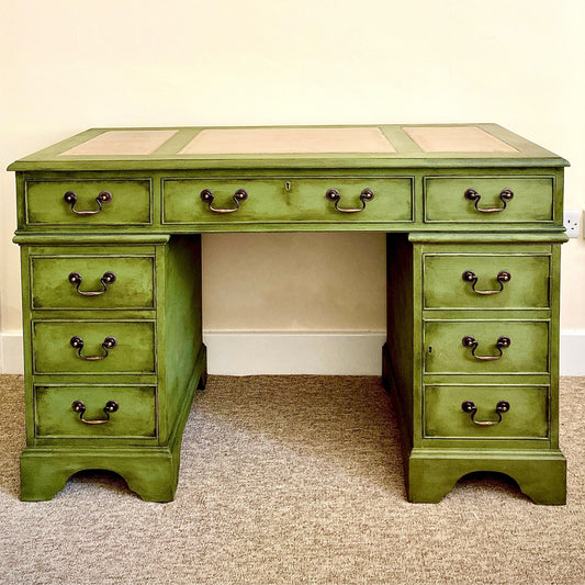 Hand Painted Large Pedestal Desk