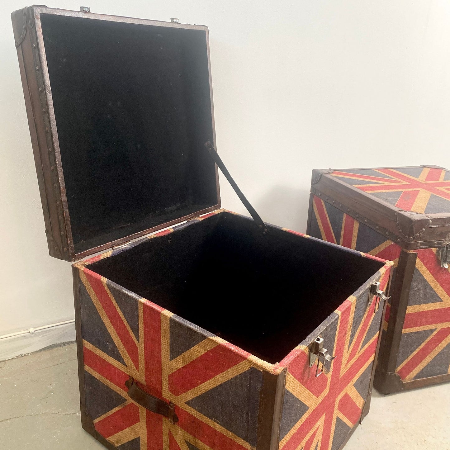 Pair of Vintage Hand Painted Union Jack Trunks