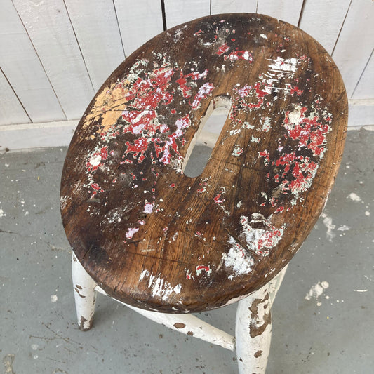 Vintage White Stool with Seat Grip