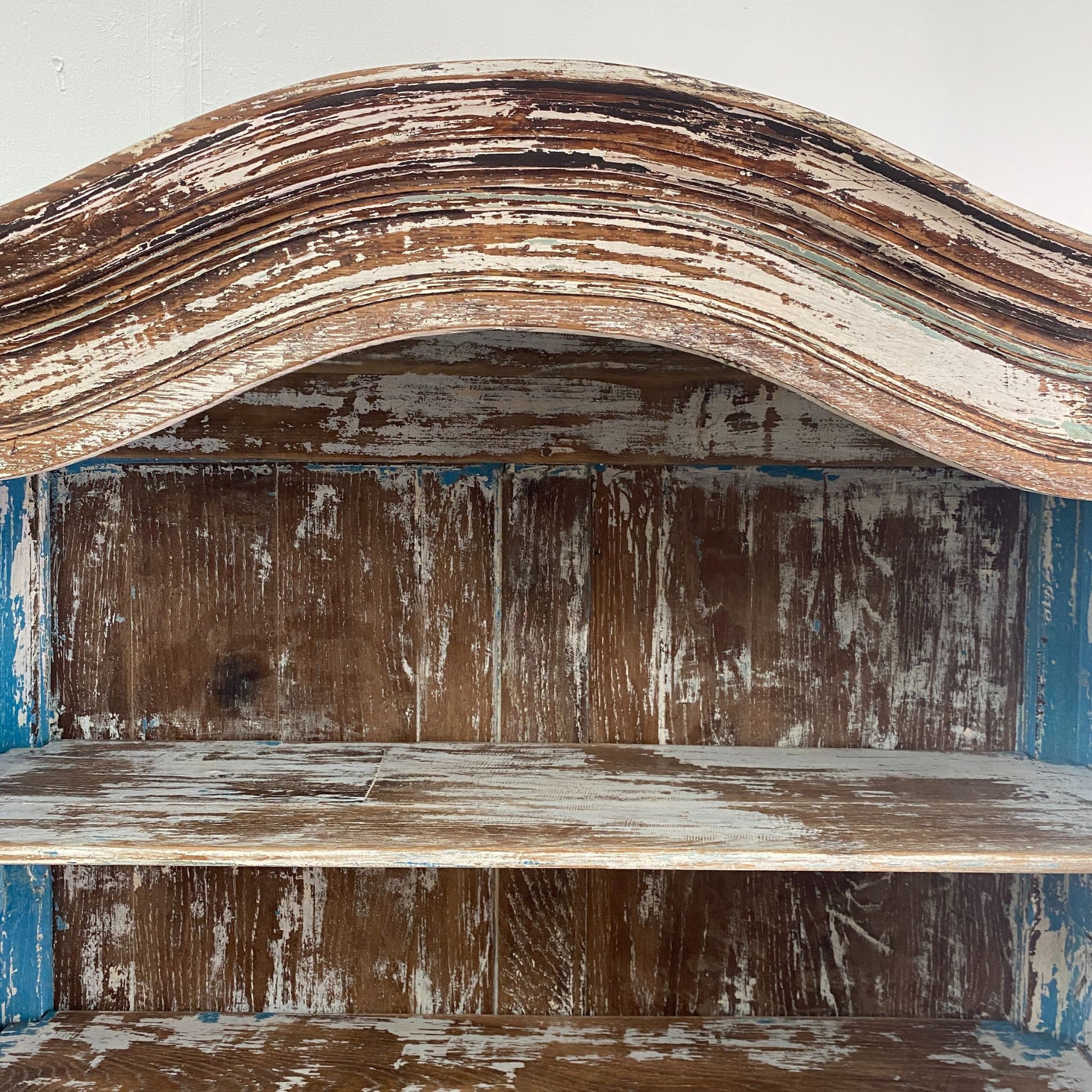 Top section shelf detail from a Stripped Oak Dresser with an aged patina in the style of a French Library