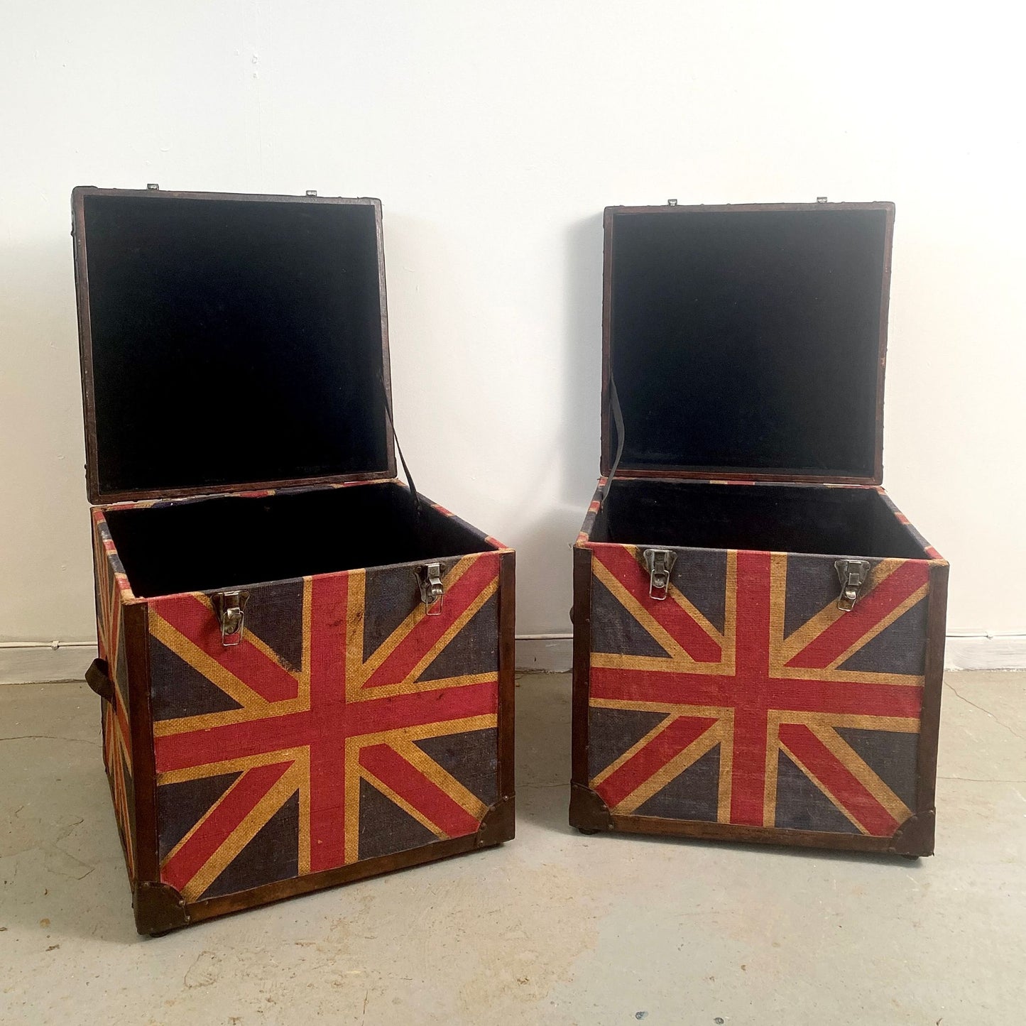 Pair of Vintage Hand Painted Union Jack Trunks