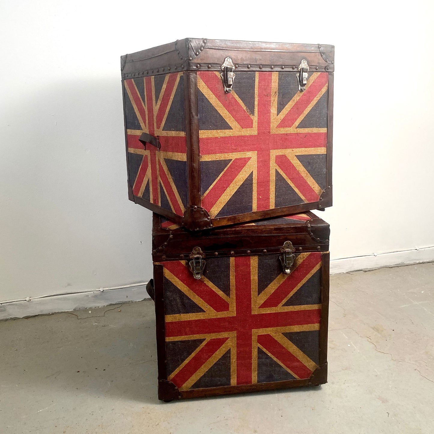Pair of Vintage Hand Painted Union Jack Trunks