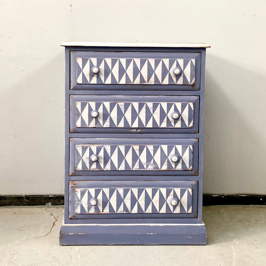 Hand Painted Pine Chest of Drawers with Geometric Pattern