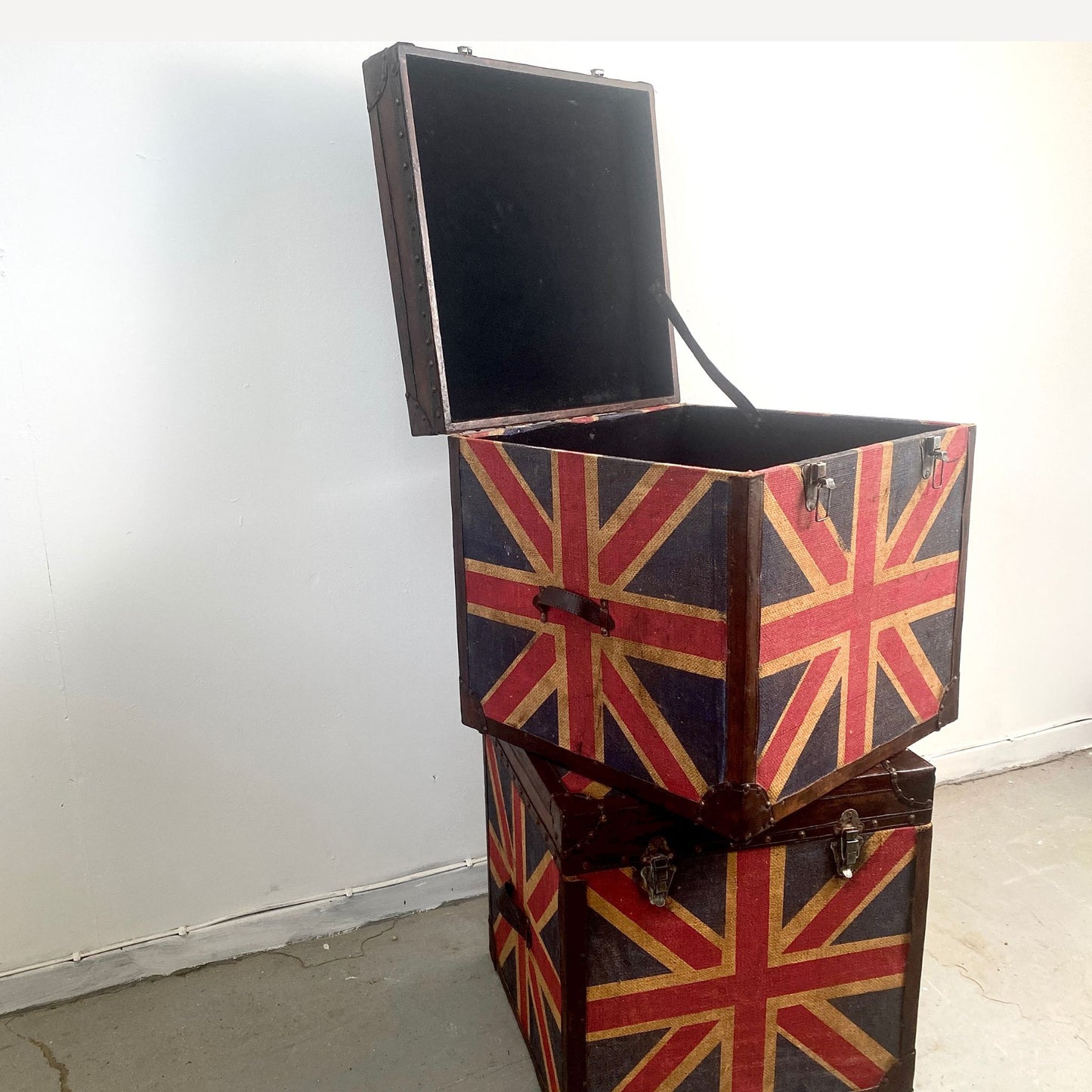 Pair of Vintage Hand Painted Union Jack Trunks