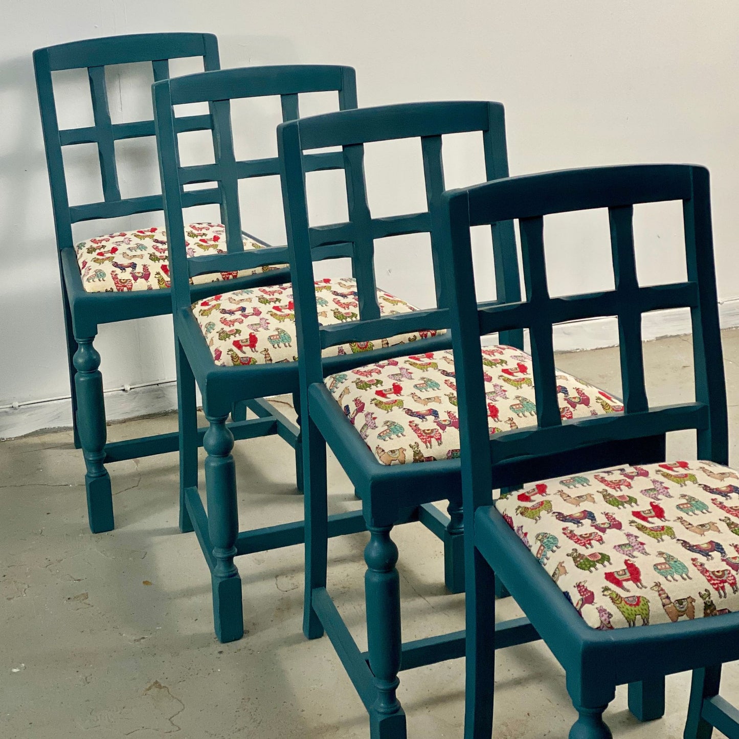 Four Painted Oak Dining Chairs