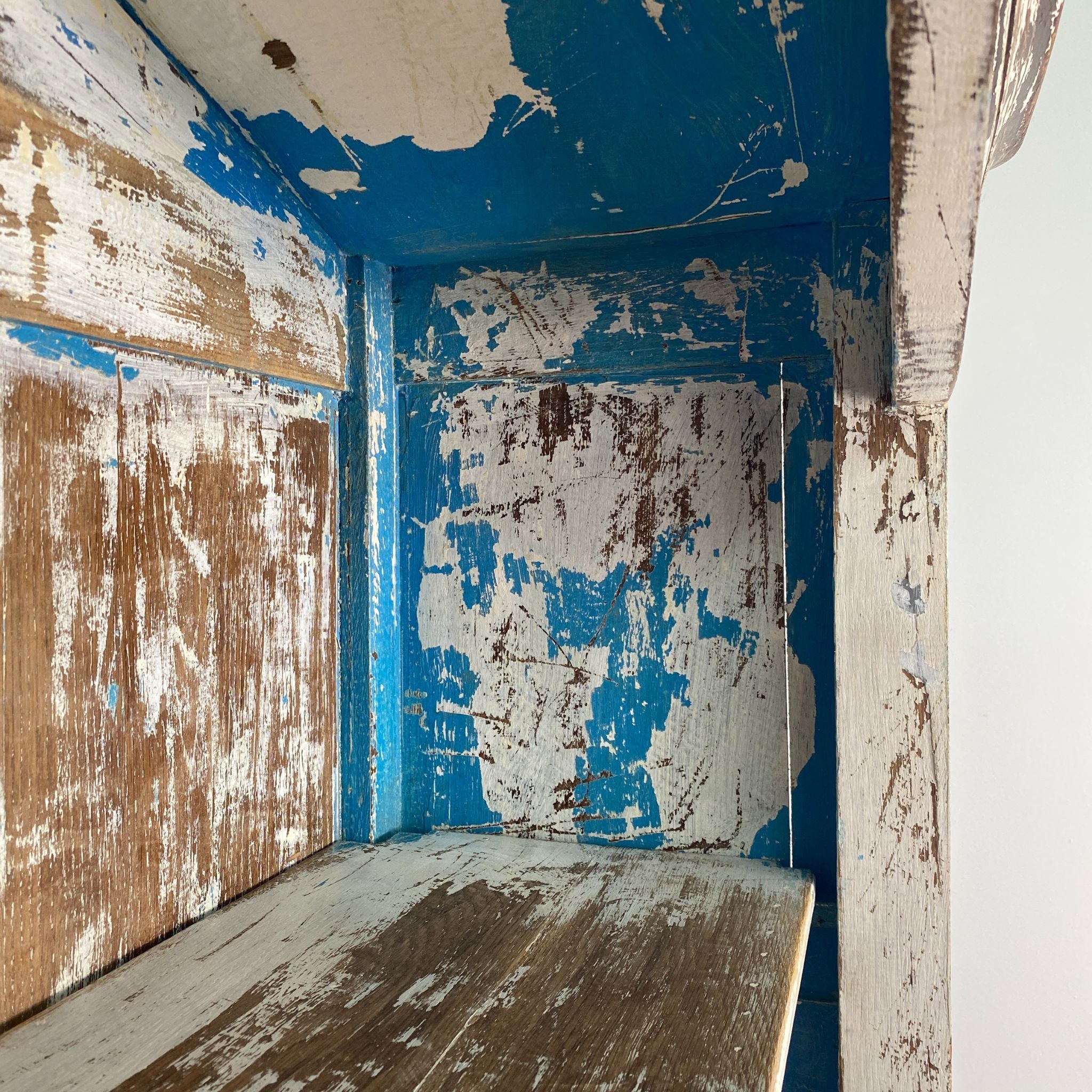 Close up detail of top section to a Stripped Oak Dresser with an aged patina in the style of a French Library