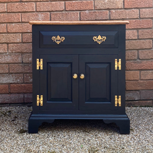Solid Oak Antique Side Cupboard with Drawer