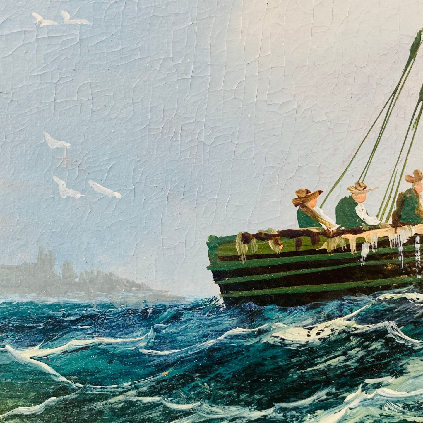Vintage Sailing Boat Oil On Board