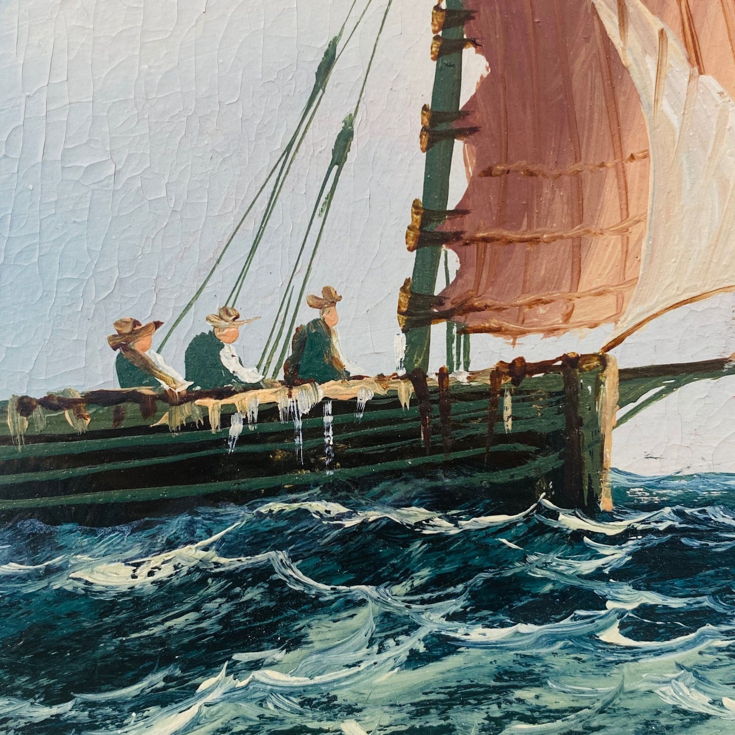 Vintage Sailing Boat Oil On Board
