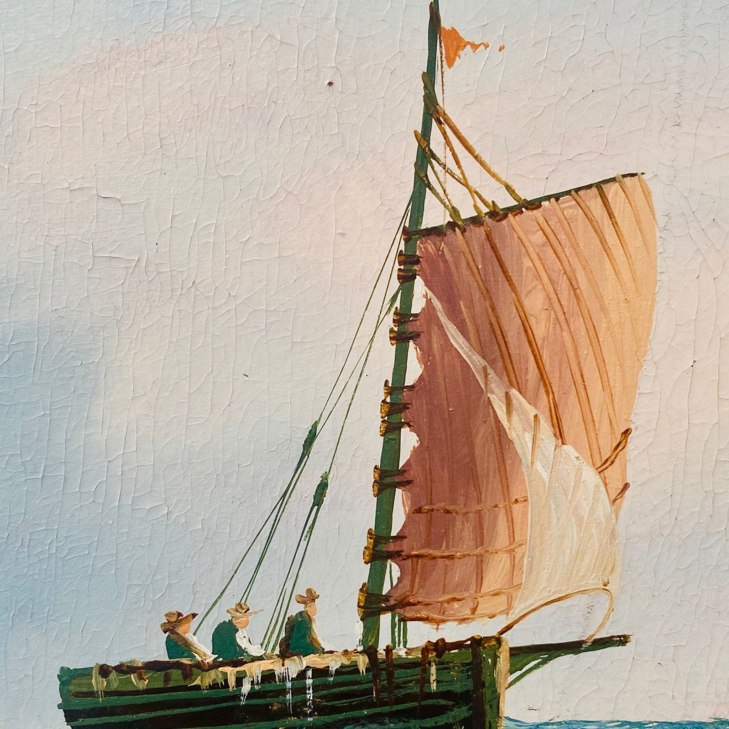 Vintage Sailing Boat Oil On Board