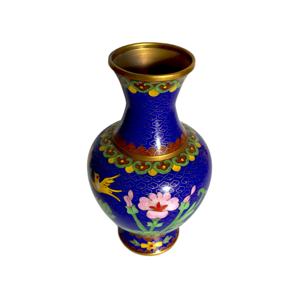Pair of Matching Victorian Cloisonne Vases, flower design, 20th Century, 21cm tall, for sale