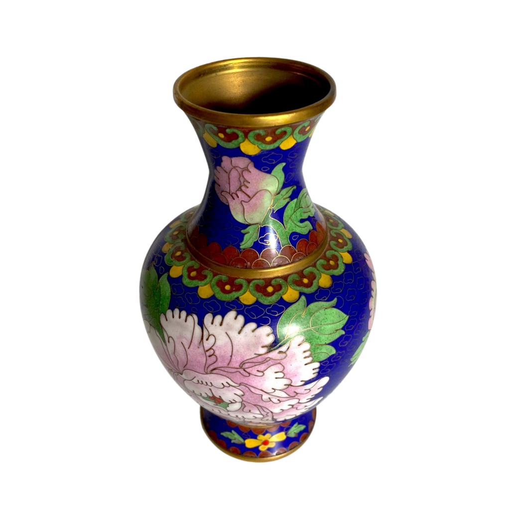Pair of Matching Victorian Cloisonne Vases, flower design, 20th Century, 21cm tall, for sale