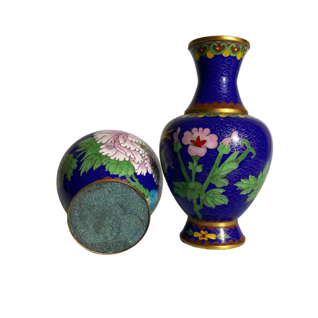 Pair of Matching Victorian Cloisonne Vases, flower design, 20th Century, 21cm tall, for sale