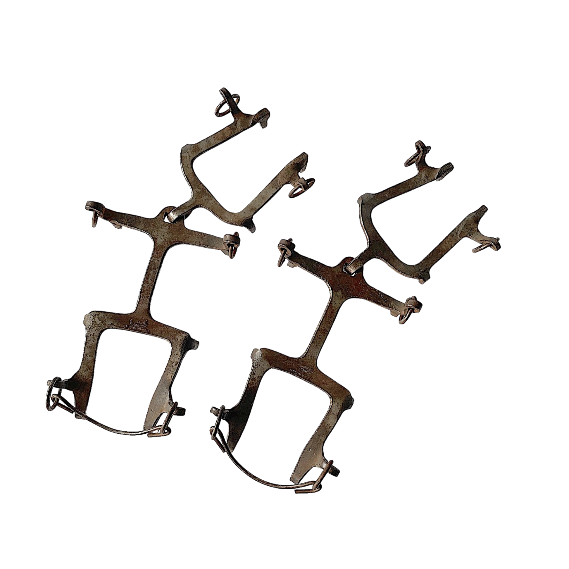 Pair of Vintage Mountaineering Crampons, heavy metal with makers mark