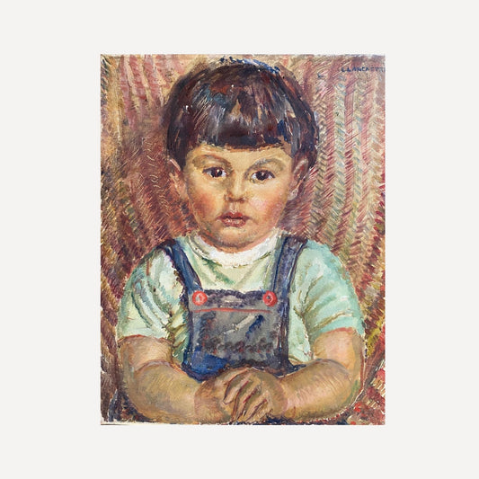 Oil on Canvas painting, portrait of a young boy, signed by artist L Lancaster, size 46cm by 36cm, for sale