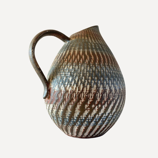 Dumler and Breiden studio art pottery jug, small spout, with handle, stamped and numbered on the base by artist Dee Cee, for sale